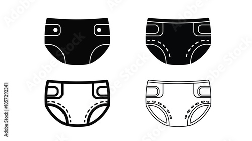 Four black and white diaper icons representing baby care and hygiene