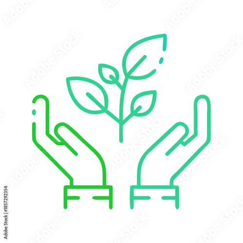 Hands holding green leaves in minimalist style with nature theme  