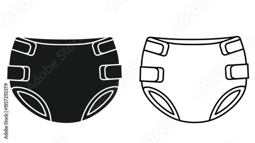 Simple illustration of two baby diapers in contrasting black and white