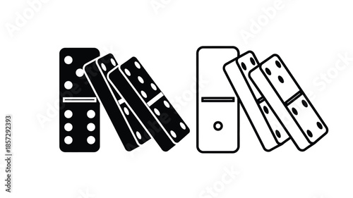A series of black and white dominoes falling in a chain reaction