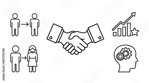 Business agreement growth and human interaction a set of line icons