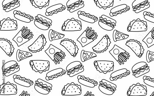 Seamless pattern background Food and ingredient kids hand drawing set illustration isolated on white background