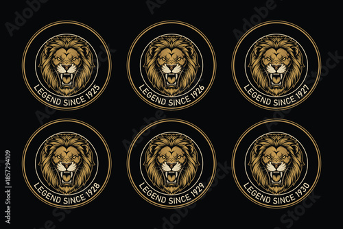 Golden lion logos with legend since various years on black
