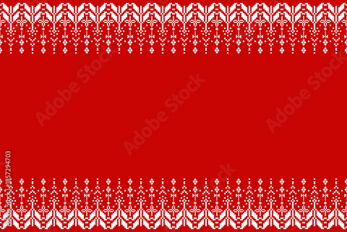 Red and white minimal pixel border pattern with open central space. A clean abstract surface designed for flexible layouts and visual compositions.