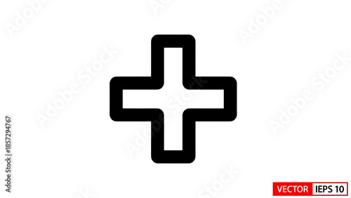 Black Cross Symbol on White Background.