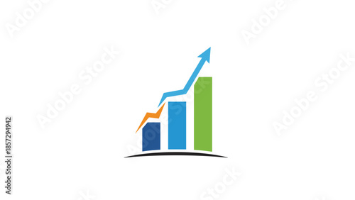 Colorful Bar Graph with Rising Arrow.