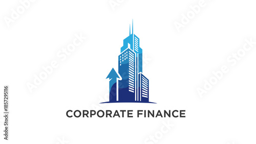 Corporate Finance Building Icon with Arrow.