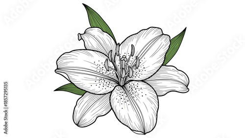Detailed Line Drawing of a Lily Flower.