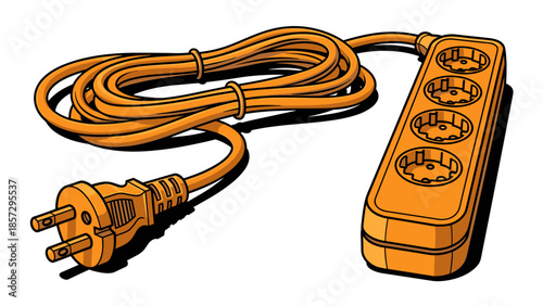Orange Power Strip with Cord and Plug.