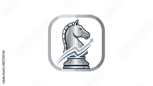 Silver Chess Knight Icon on White Background.
