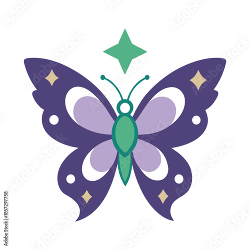 Mystic butterfly with moon and stars