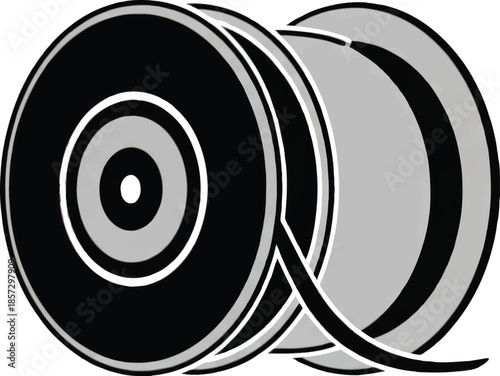 Abstract Stacked Film and Audio Tape Reels in Black and White Grayscale - Graphic Illustration for Media, Cinema, Sound, and Retro Technology Concepts