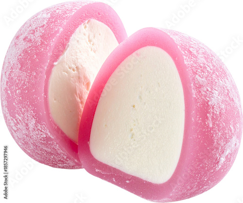 Sliced mochi ice cream dessert isolated on white