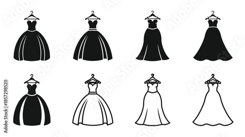 An assortment of black and white evening gowns on hangers a stylish collection