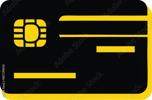 Black and Yellow Credit Card Icon with EMV Chip. Stylized payment card graphic for finance, banking, secure online transactions, and e-commerce concepts.