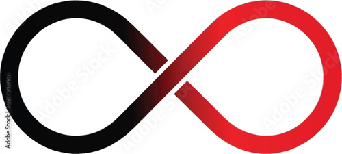 Infinity symbol with black and red gradient. Abstract endless loop icon representing connection, balance, future, and continuous concepts in modern graphic design.
