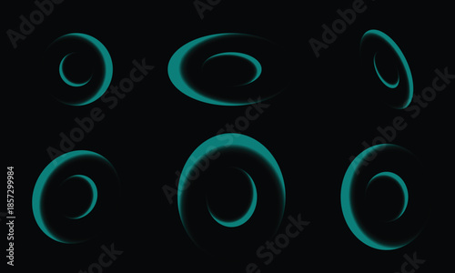 Glowing blue swirling patterns on a black background in a 2x3 grid arrangement