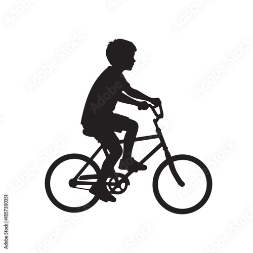 Young Boy Riding Bicycle Silhouette Vector Illustration Child Cyclist Outdoor Activity Exercise Fun Childhood Sport Transportation Kid on Bike