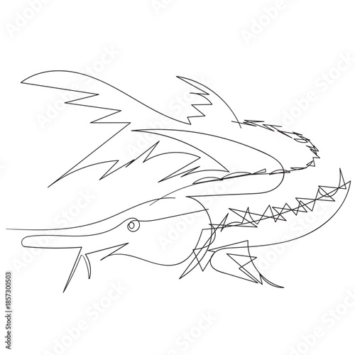 Minimalist Sturgeon Continuous Line Drawing Fish Vector Illustration