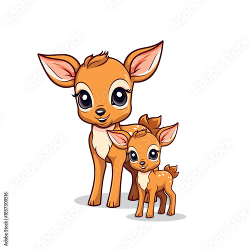 cute mother and baby deer isolated on white background , vector illustration design.
