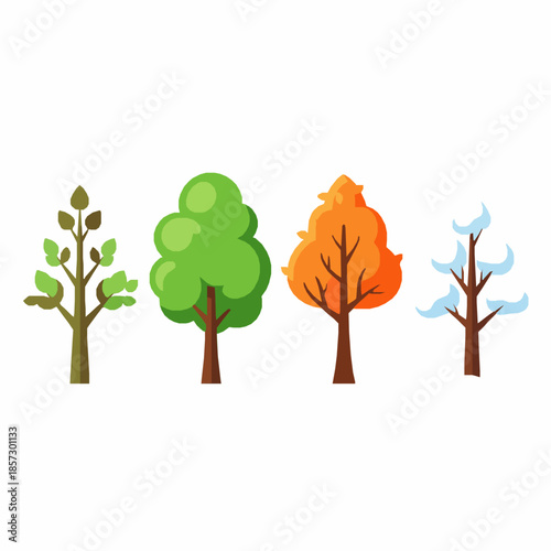 Cartoon seasonal trees vector set with spring summer autumn winter flat design