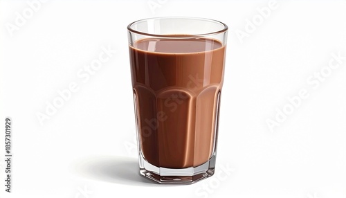 Glass of thick chocolate milk—swirl peak, scattered shavings on white surface—symbolizing indulgence, warmth, and the sensory rhythm of comfort, richness, and crafted sweetness.