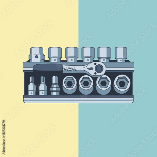 Socket Set Illustration - Ratchet and Sockets for Mechanical Work.