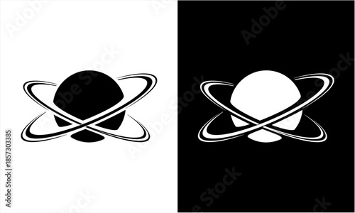 Abstract representation of a spherical object with intersecting orbital rings.