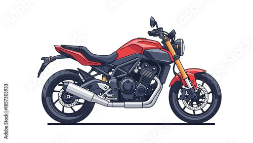 Red Motorcycle Vector Illustration, Sport Bike, Street Bike, Isolated on White