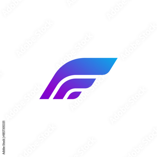 air travel agency logo, wing shape of a Jet airplane tail. transport, logistics symbol icon letter F, E