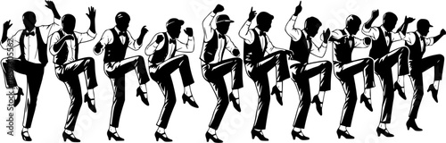 Line of legs dancing the Charleston silhouette. vector set
