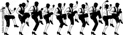 Line of legs dancing the Charleston silhouette. vector set
