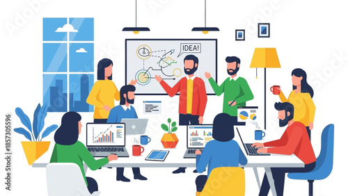 Business Team Meeting Brainstorming Ideas and Strategy Planning