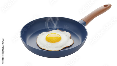 Bild auf Leinwand Fried egg in a blue pan isolated PNG on transparent background, breakfast food c
