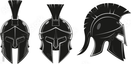 vector set of Black spartan helmet on a white background.
