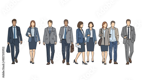 Diverse Business Professionals Walking Together, Teamwork Concept, Modern Office Style