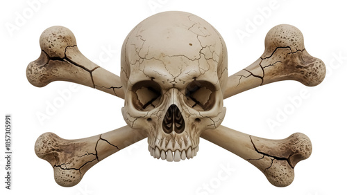 Obraz na plátně Cracked skull and crossbones isolated PNG, weathered bone texture pirate symbol