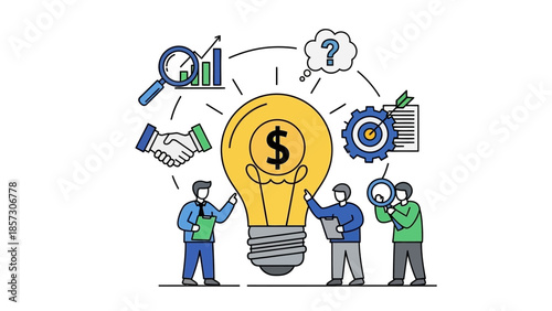 Business Idea Generation, Teamwork and Financial Success Concept