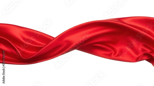 Foto Elegant flowing red silk fabric isolated PNG, smooth satin material for fashion