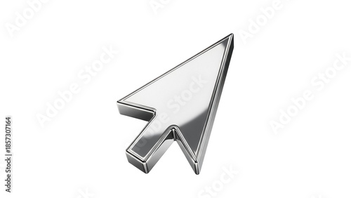 Chrome arrow cursor PNG isolated on transparent background, metallic pointer for user interface and web design projects