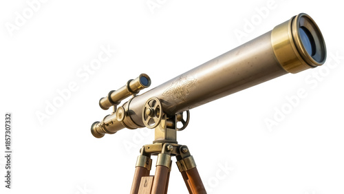 Фотография Antique brass telescope isolated PNG on transparent background, vintage nautical