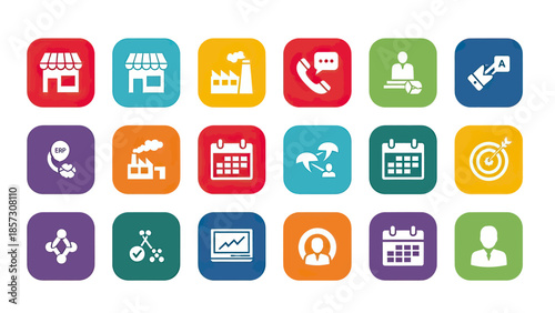Collection of Business and Technology Icons for Digital Applications.