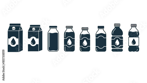 Collection of Dark Blue Beverage Containers and Packaging.