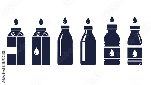 Collection of Dark Blue Beverage Containers with Water Droplets.