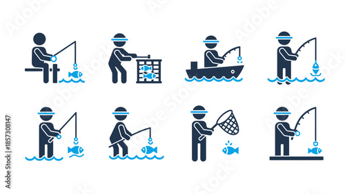 Collection of Fishing Icons Depicting Various Activities.