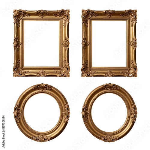 Set of ornate gold frames in rectangular and oval shapes