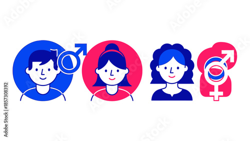 Gender symbols and diverse people icons representing identity.