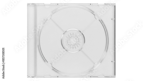 Transparent CD jewel case isolated PNG, empty compact disc box for music album or software packaging on transparent background