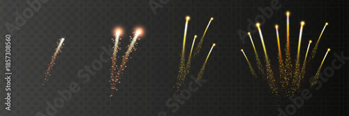 set of isolated vector fireworks on transparent background.