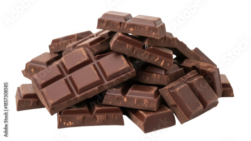 Valokuva Pile of milk chocolate squares isolated PNG on transparent background, sweet des